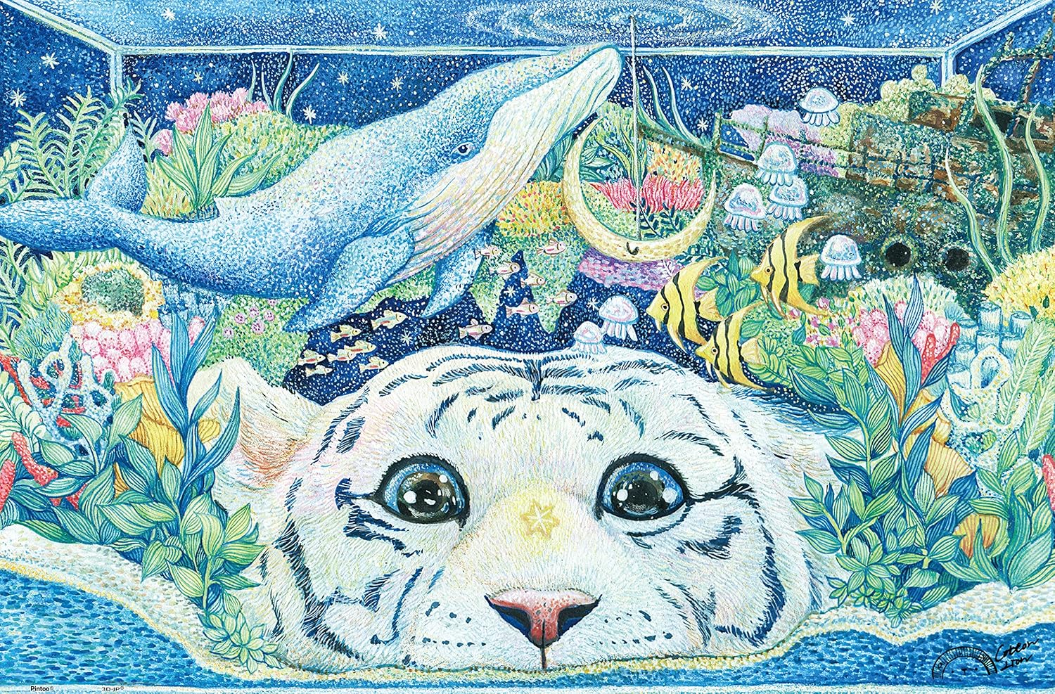 Пазл Pintoo 600 деталей: Cotton Lion. Водный мир белого тигра (Н2394)